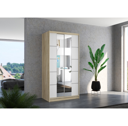 Tolóajtós szekrény tükörrel KSAWER 100 Sonoma+Fehér