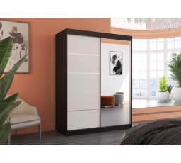 Tolóajtós szekrény tükörrel LIMBO 150 Fekete+Fehér