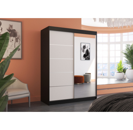 Tolóajtós szekrény tükörrel LIMBO 150 Fekete+Fehér