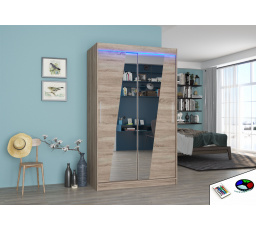 Tolóajtós, tükörrel és LED világítással ellátott TEXAS 120 Truffle+Truffle ruhásszekrény