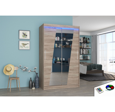 Tolóajtós, tükörrel és LED világítással ellátott TEXAS 120 Truffle+Truffle ruhásszekrény