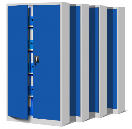 4 db JAN irodai fém iratszekrény, 900 x 1850 x 400 mm, szürke-kék