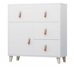 Komód 4S1D - FIGO 03, Fehér/Természetes