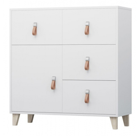 Komód 4S1D - FIGO 03, Fehér/Természetes