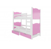Kétszemélyes emeletes ágy matracokkal MARABA Fehér+Rózsaszín
