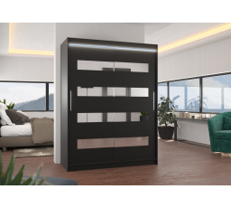 Tolóajtós szekrény tükörrel és LED világítással BALTIC 150 Fekete+Fekete