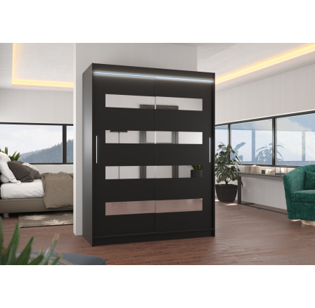 Tolóajtós szekrény tükörrel és LED világítással BALTIC 150 Fekete+Fekete