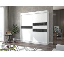 Tolóajtós szekrény lacobellel BATIA 200 Fehér+Fekete Lacobel