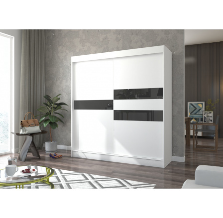 Tolóajtós szekrény lacobellel BATIA 200 Fehér+Fekete Lacobel