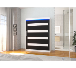 Tolóajtós szekrény lacobellel és LED világítással MARTINEZ 150 Fehér+Fekete