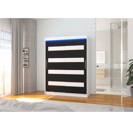 Tolóajtós szekrény lacobellel és LED világítással MARTINEZ 150 Fehér+Fekete