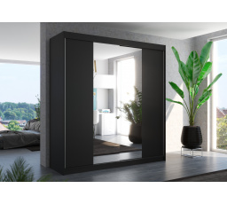 Tolóajtós és tükrös ruhásszekrény PERQS 200 Fekete+Fekete