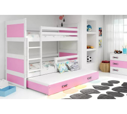 RICO 3 OSOBOWE RAMA BIAŁY WYPEŁNIENIA RÓŻOWY SZUFLADA RÓŻOWY 90 X 200 KPL