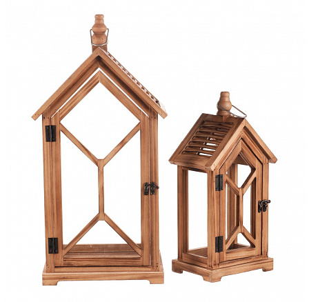 Lucerna dřevěná - tvar domku, cena za sadu 2 ks