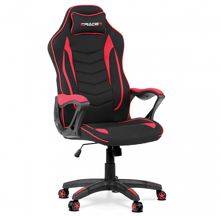 Herní křeslo, houpací mechanismus, černá látka, KA-G408 RED