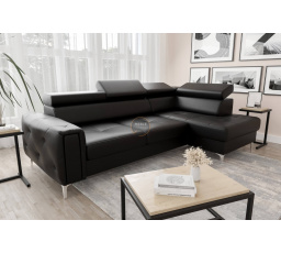 NAROŻNIK Z FUNKCJĄ SPANIA ORION 165X255 SKÓRA NATURALNA - Skóra czarna , prawa