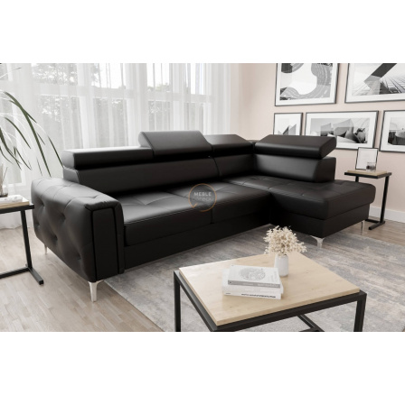 NAROŻNIK Z FUNKCJĄ SPANIA ORION 165X255 SKÓRA NATURALNA - Skóra czarna , prawa