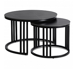 Zestaw Stolików Ceramicznych JERRY Czarny Marmur/Czarny