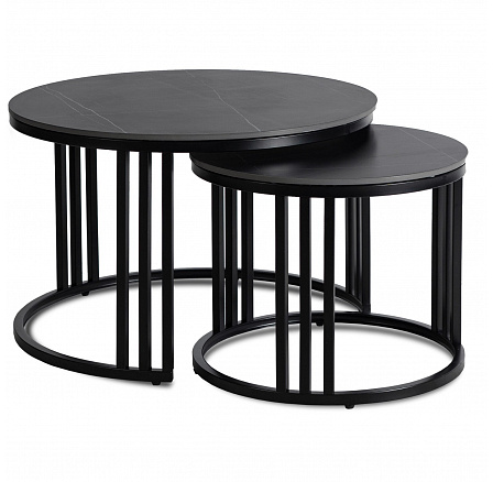 Zestaw Stolików Ceramicznych JERRY Czarny Marmur/Czarny