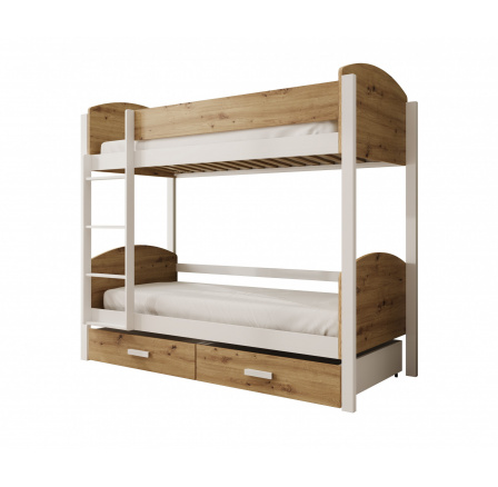 Gyerek Emeletes Ágy Jori 200x90 Fehér+Fenyő
