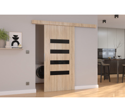 Falra szerelhető tolóajtó FORLI 76 Sonoma+Fekete Lacobel