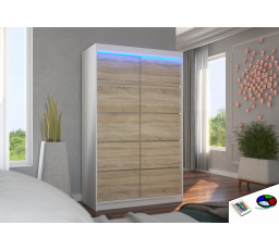 Tolóajtós szekrény LED világítással BENISSO 120 Fehér+Sonoma