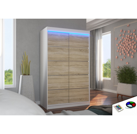 Tolóajtós szekrény LED világítással BENISSO 120 Fehér+Sonoma