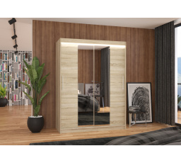 Tolóajtós szekrény tükörrel és LED világítással INESS 150 Sonoma+Sonoma