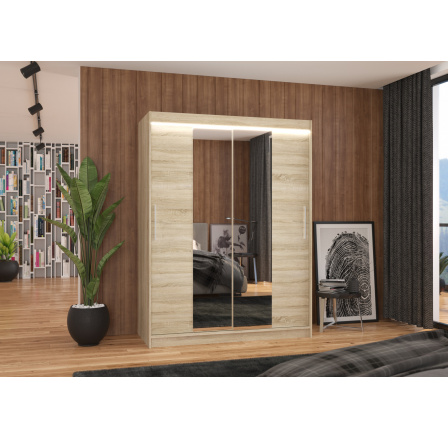Tolóajtós szekrény tükörrel és LED világítással INESS 150 Sonoma+Sonoma