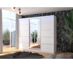 Tolóajtós szekrény tükörrel és LED világítással SALTO 250 Fehér+Fehér