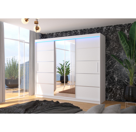 Tolóajtós szekrény tükörrel és LED világítással SALTO 250 Fehér+Fehér
