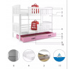 KUBUŚ PIĘTROWE RAMA BIAŁY SZUFLADA RÓŻOWY BEZ MATERACY 90 X 200 KPL