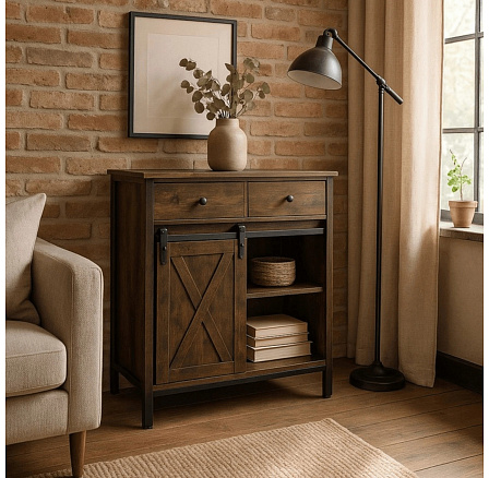 Komoda z Szufladami COLE 70 cm Dąb Rustykalny/Czarny