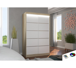 Tolóajtós szekrény LED világítással BENISSO 120 Sonoma+Fehér