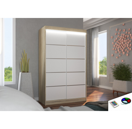 Tolóajtós szekrény LED világítással BENISSO 120 Sonoma+Fehér