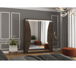 Tolóajtós szekrény, tükörrel és LED világítással CHARLOTTE 180 Choco+Choco