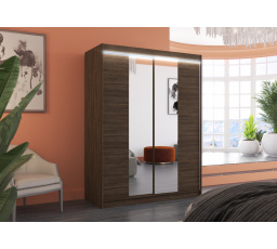 Tolóajtós szekrény, tükörrel és LED világítással FEVER 150 Choco+Choco
