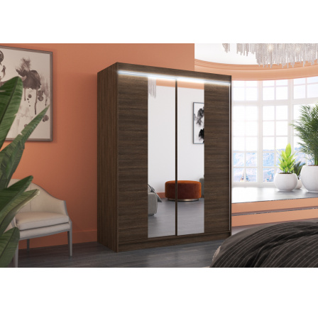 Tolóajtós szekrény, tükörrel és LED világítással FEVER 150 Choco+Choco