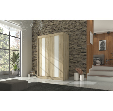 Tolóajtós szekrény lacobellel KAREN 150 Sonoma+Fehér Lacobel