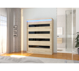 Tolóajtós szekrény lacobellel és LED világítással MARTINEZ 150 Sonoma+Fekete Lacobel