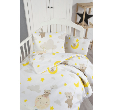 Bavlněný povlak na polštář 40x40 cm s dětským motivem medvídek v oblacích