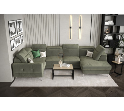 NAROŻNIK TAPICEROWANY MALIBU MAX II 180x350x182 CM - Odcienie oliwkowego , Strona lewa