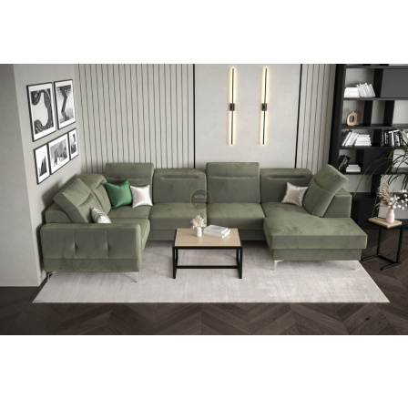 NAROŻNIK TAPICEROWANY MALIBU MAX II 180x350x182 CM - Odcienie oliwkowego , Strona lewa