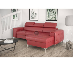 NAROŻNIK ORION MINI Z FUNKCJĄ SPANIA 255x165 CM SKÓRA NATURALNA - Skóra czerwona , prawa