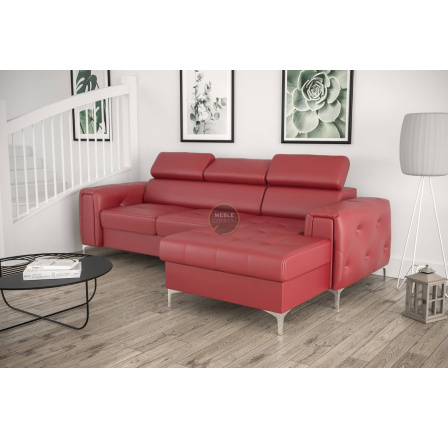 NAROŻNIK ORION MINI Z FUNKCJĄ SPANIA 255x165 CM SKÓRA NATURALNA - Skóra czerwona , prawa