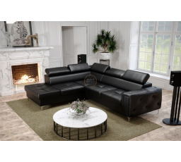 NAROŻNIK ORION II Z FUNKCJĄ SPANIA 225x255 CM SKÓRA NATURALNA - Skóra czarna , Strona lewa