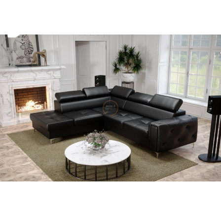 NAROŻNIK ORION II Z FUNKCJĄ SPANIA 225x255 CM SKÓRA NATURALNA - Skóra czarna , Strona lewa