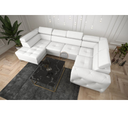 NAROŻNIK ORION MAX II Z FUNKCJĄ SPANIA 165X350X185 CM SKÓRA NATURALNA - Skóra biała , prawa