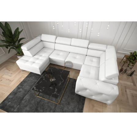 NAROŻNIK ORION MAX II Z FUNKCJĄ SPANIA 165X350X185 CM SKÓRA NATURALNA - Skóra biała , prawa