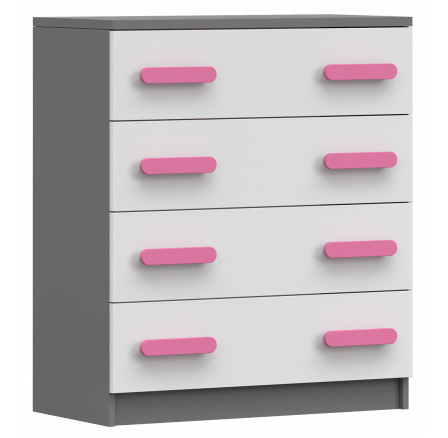 Komód 4S SMYK II - 02, Szürke/Fehér/Rózsaszín